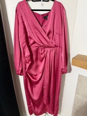 Eloquii Fuchsia Pink Satin Draped Wrap Dress